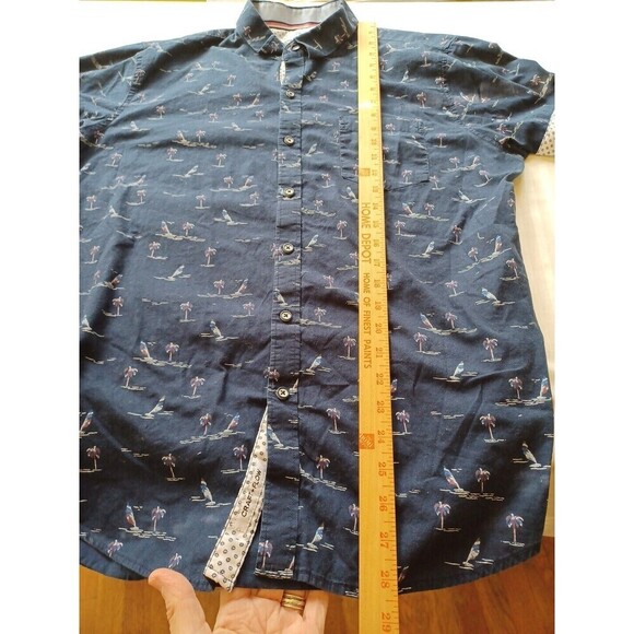 Craft+Flow Voyage short sl shirt mens L flip cuff sailboats palms beach vacation - Picture 7 of 9